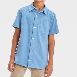 Short-sleeve jersey button-down shirt